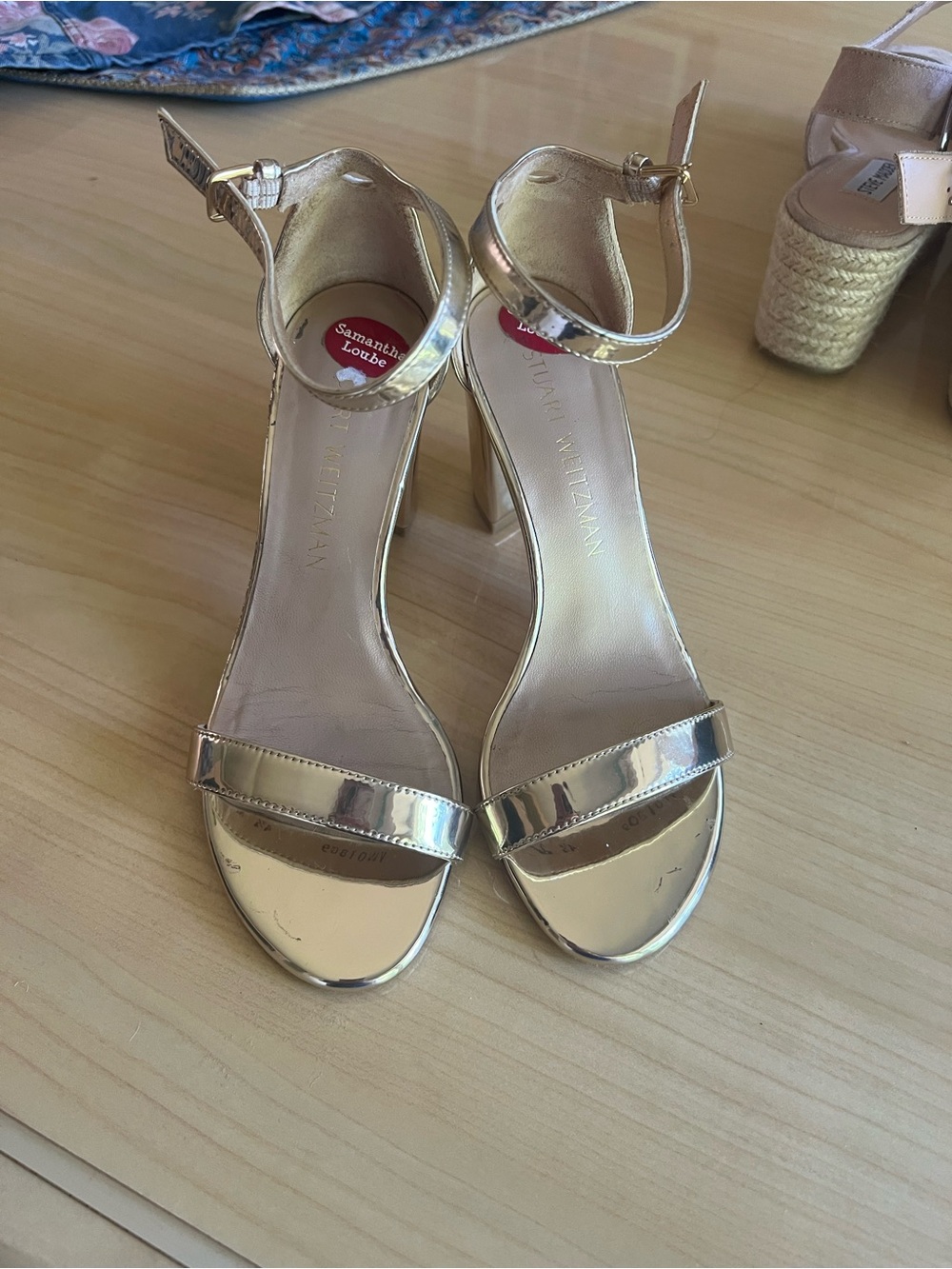 Stuart Weitzman Gold Metallic Ankle-Strap Sandals